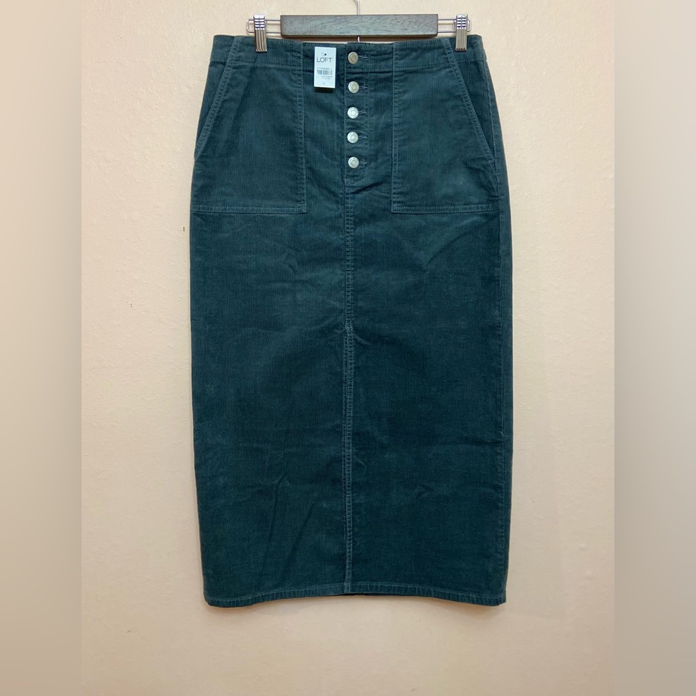 LOFT Corduroy Button Front Midi Pocket Skirt